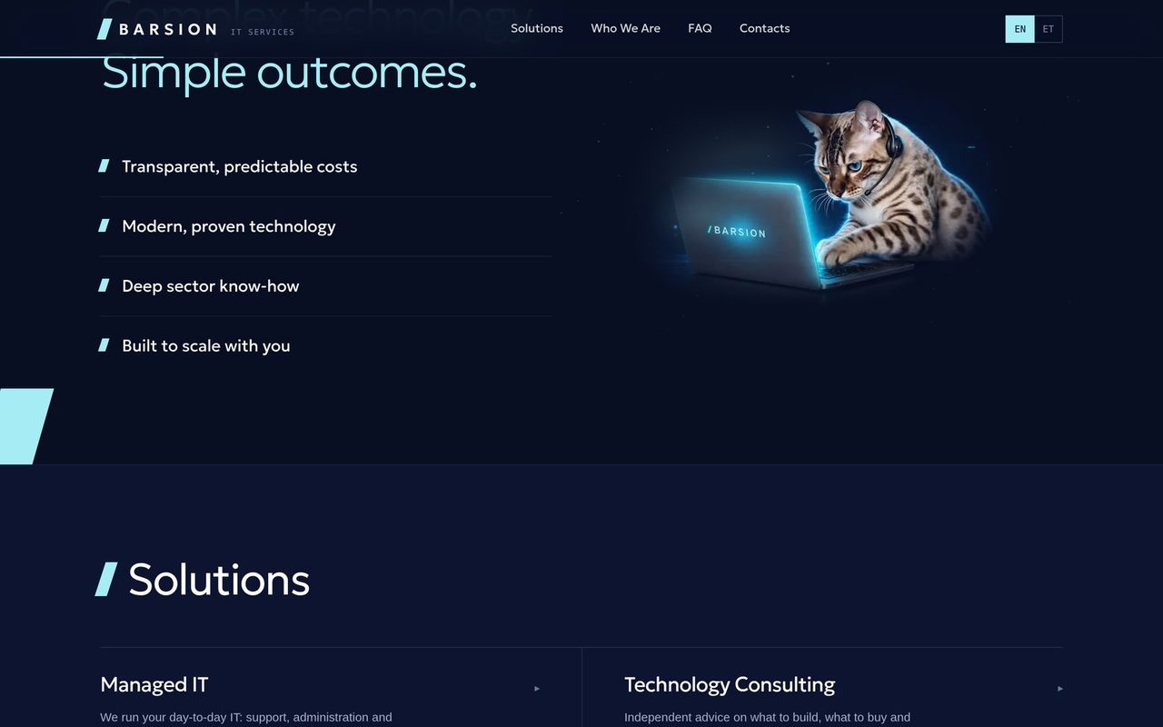 Barsion animated mascot composited into the page with no visible video edge.