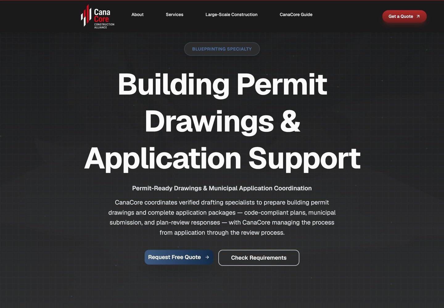 CanaCore building-permit drawings page, separated from the renovation-drawings page.